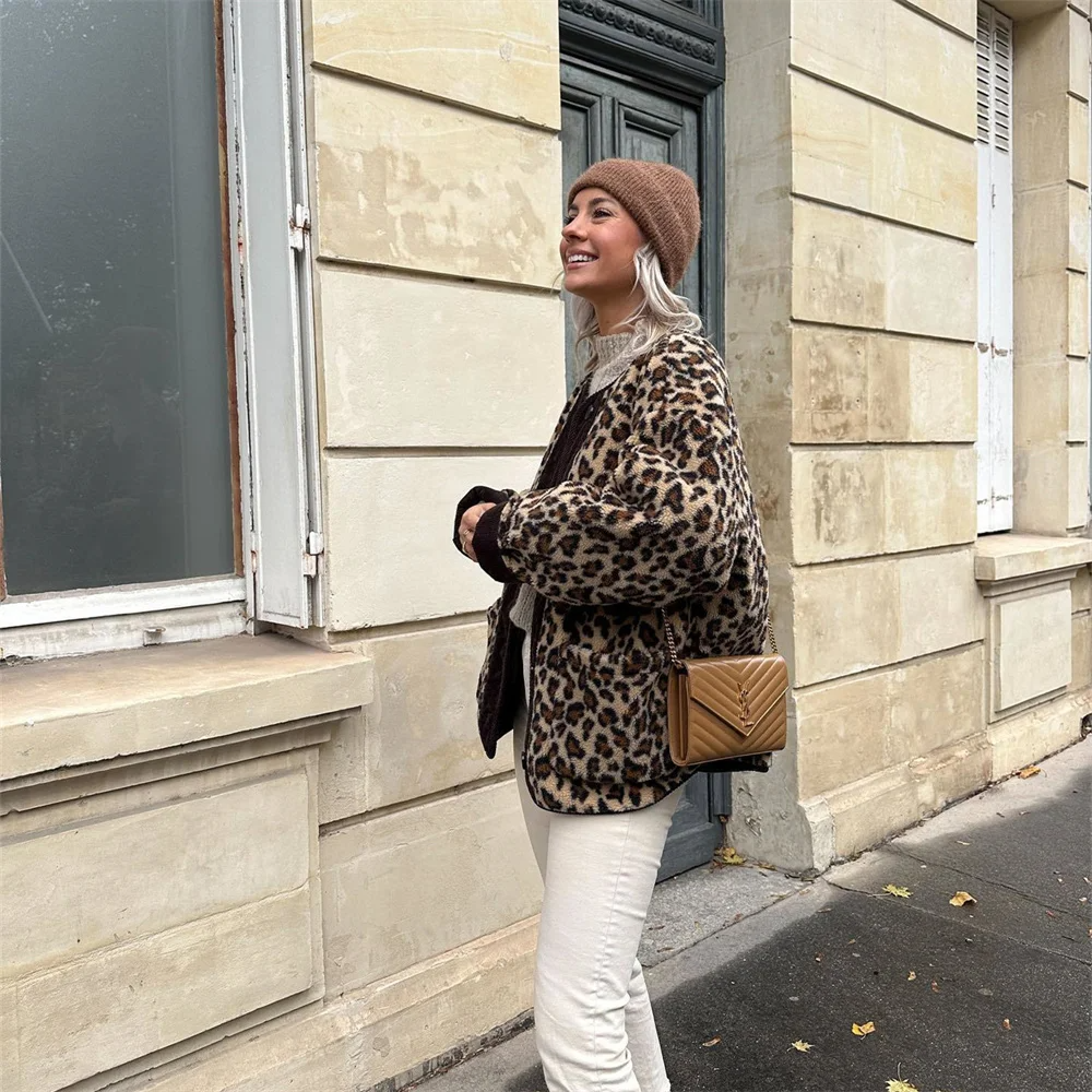 Octavy | Jacke mit Leopardenmuster und O-Ausschnitt
