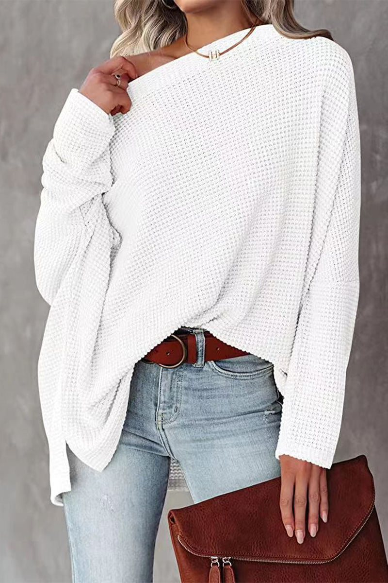 Waffelstrick-Pullover - Off-Shoulder Stil für Damen