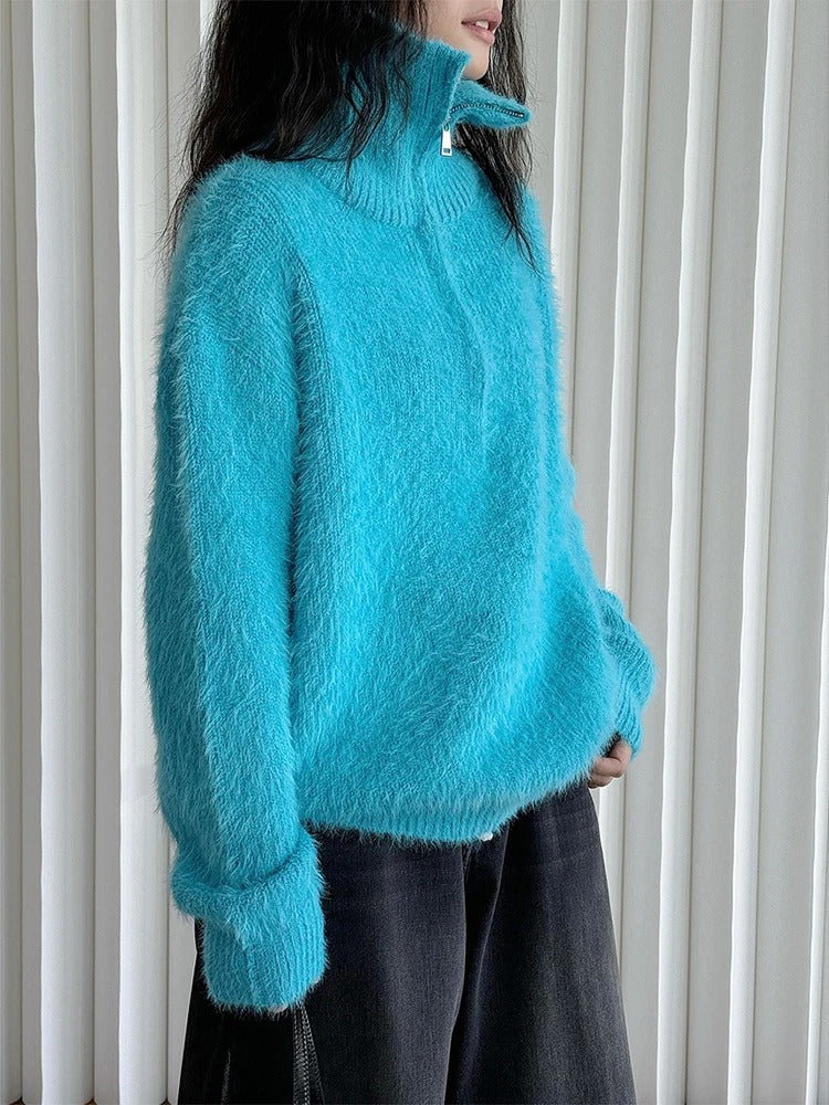 Mahalia - Flauschiger Pullover mit Reißverschluss