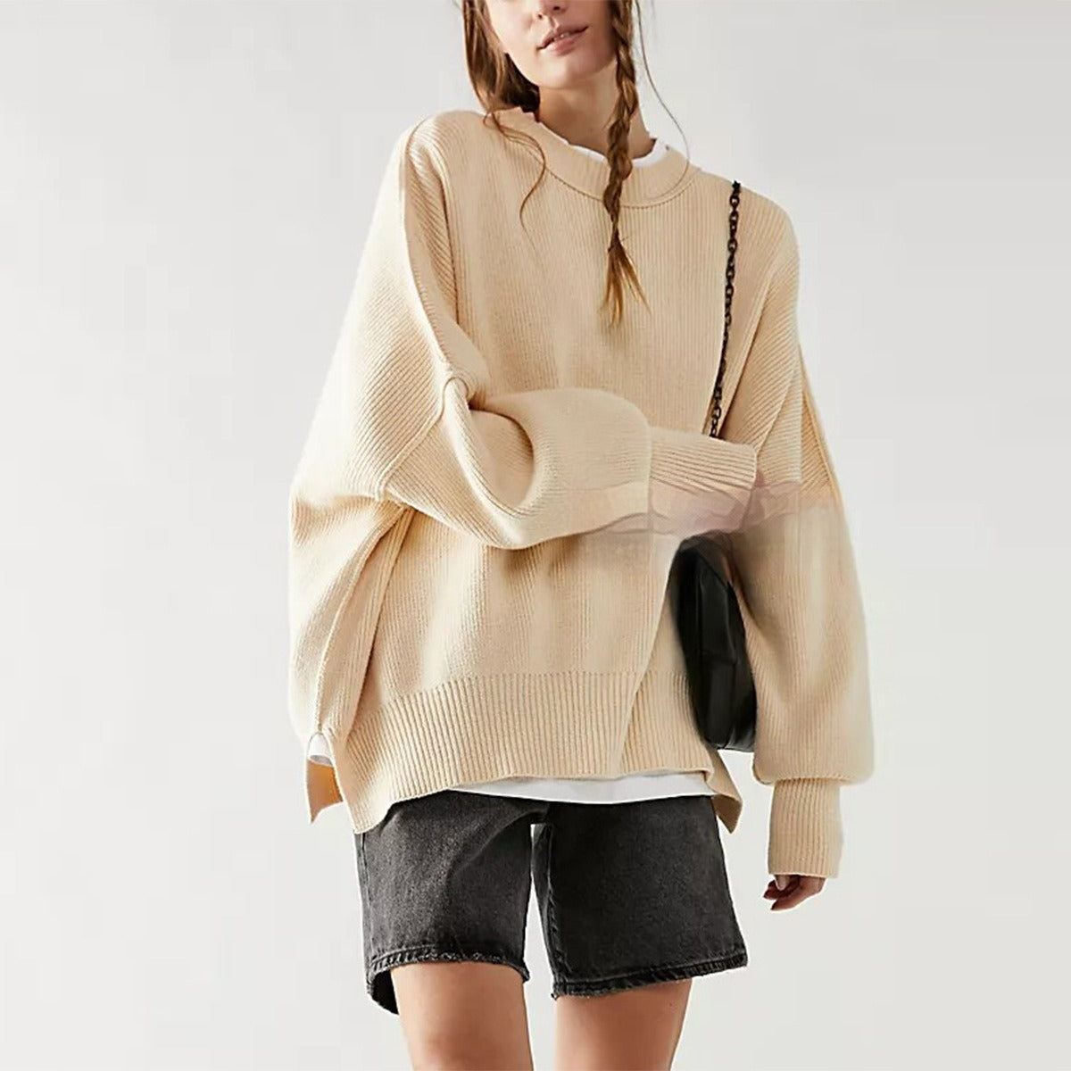 Meriel - Schlichtes Oversize-Sweatshirt mit Schlitz