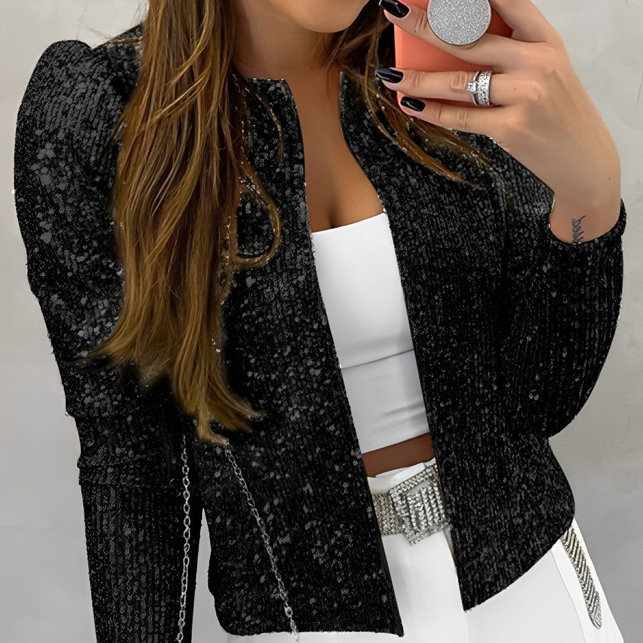 Keanna - Stilvolle Manteljacke mit Pailletten