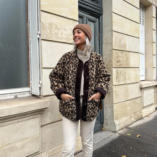 Octavy | Jacke mit Leopardenmuster und O-Ausschnitt