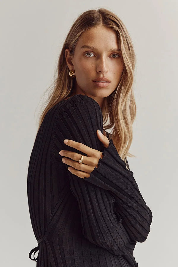 Rossi - Langarm Strickkleid mit V-Ausschnitt