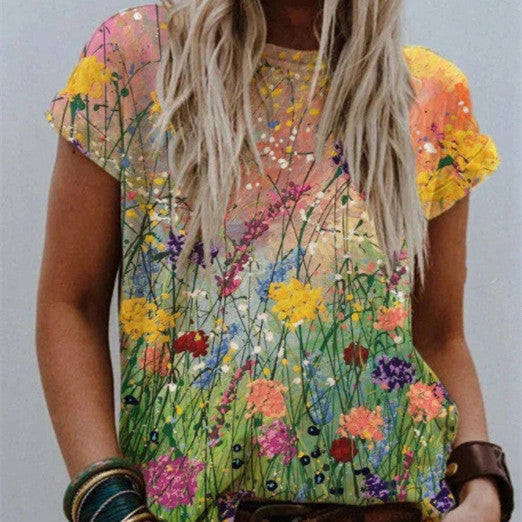 Sabrina - Kurzärmelige Bluse mit lebhaftem Blumendruck