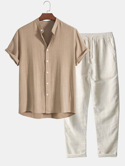 And Rayon Blend Stand Collar Shirt & Straight Leg Pants
