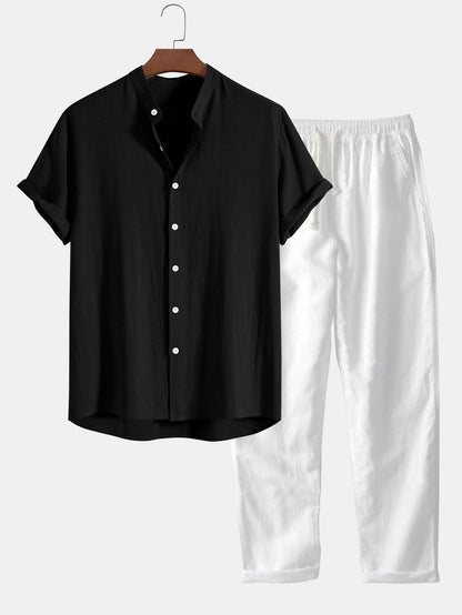 And Rayon Blend Stand Collar Shirt & Straight Leg Pants