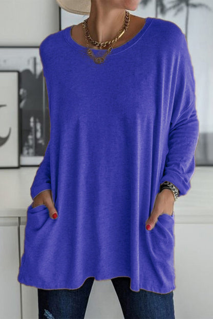 runde hals lange ärmel lose tasche t-shirt