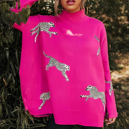 Clarissa - Gemütlicher Pullover mit Print und hohem Kragen