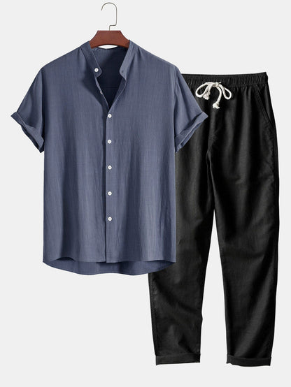 And Rayon Blend Stand Collar Shirt & Straight Leg Pants