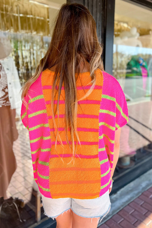 Rosa Hell Gestreiftes Kurzarm-Stricktop