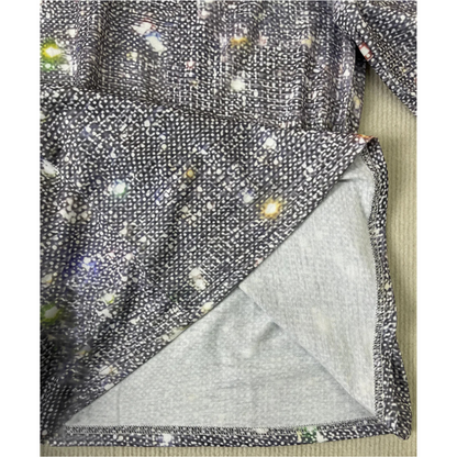Salbina | Damen Metallische Disco Flitter Druck Oberteil | V-Ausschnitt