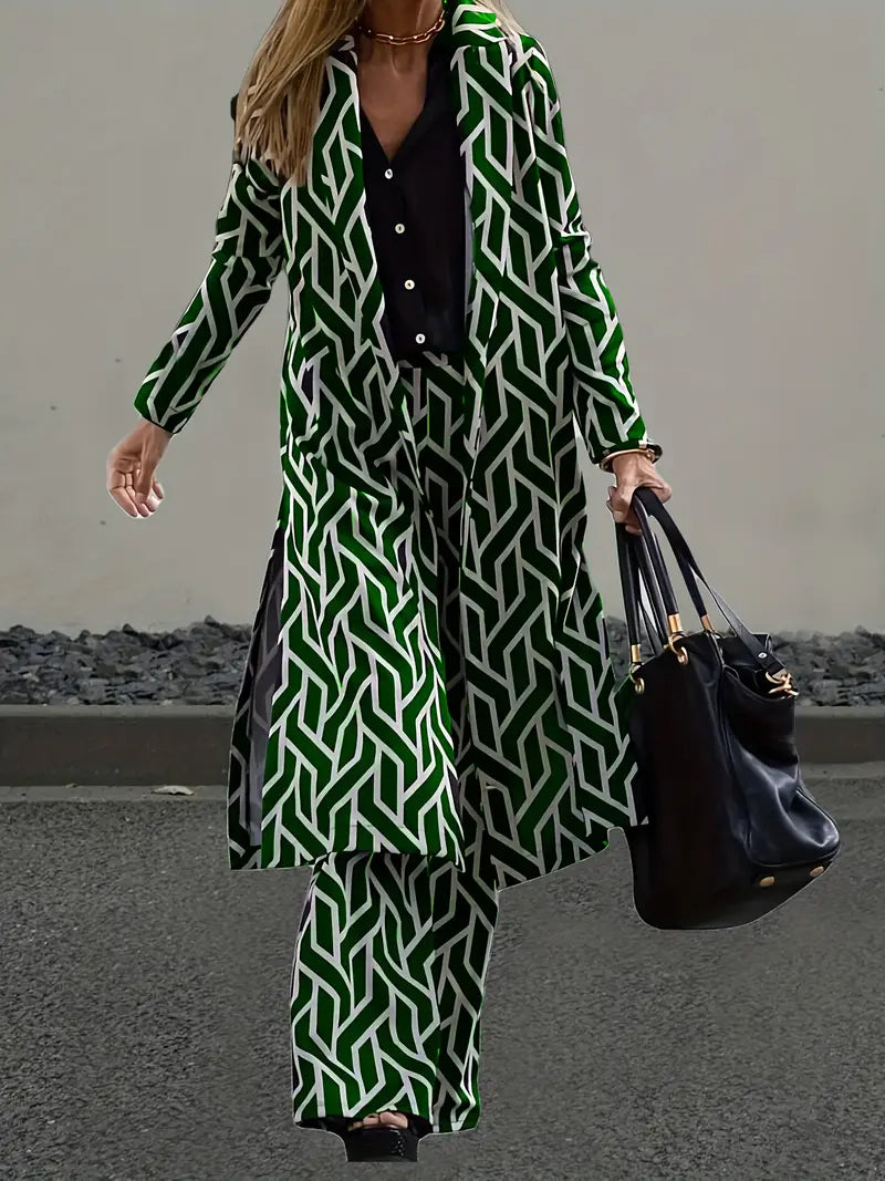 Heidi-Mode | Schicker, Bequemer Blazer Und Hose Mit Geodruck Im Zweiteiligen Set
