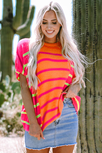 Rosa Hell Gestreiftes Kurzarm-Stricktop