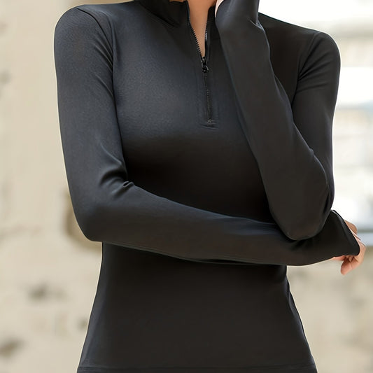 Heidi-Mode | Schlichtes Langarm Damen Halbreißverschluss T-Shirt