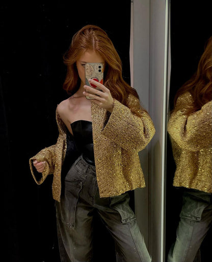 Ananya - Pailletten-Bomberjacke in Gold