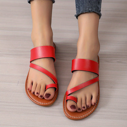 Rote Flip-Flops mit Lederriemen - Emma
