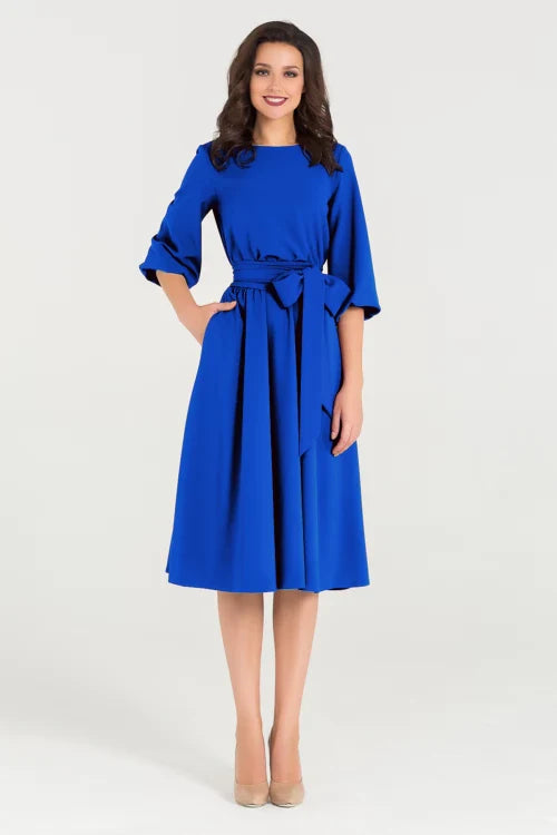 Viora | Grünes Midi-Kleid mit Bindegürtel