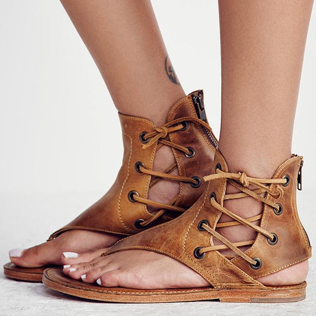 Sabrina - Gladiatorensandalen aus Leder mit Schnürsenkeln für einen Boho-Stil