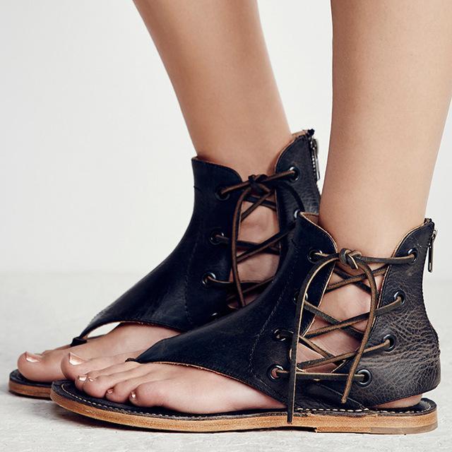 Sabrina - Gladiatorensandalen aus Leder mit Schnürsenkeln für einen Boho-Stil