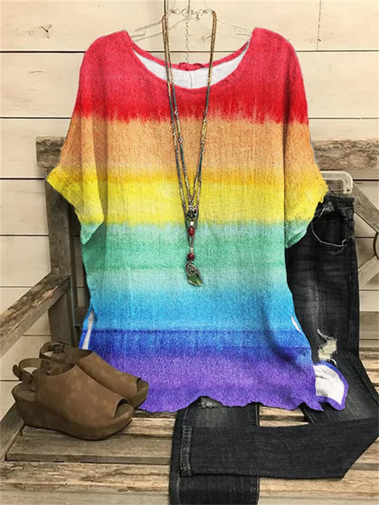 TAMARA - Stylische Sommer Bluse im Regenbogen Look