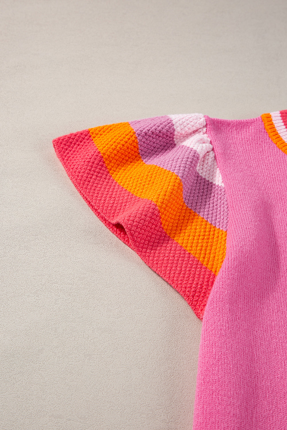 Rosa Kontrast Flatterärmel Gestrickt Pullover T Shirt