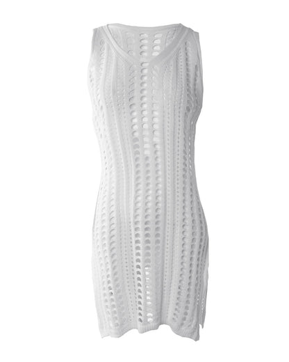 Heidi-Mode | Seitenschlitz und Aushöhlung Häkel Cover-Up Kleid Bademode für Frauen