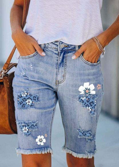 JUDY - Bequeme kurze Jeans Hose mit stylischem Blumen Design