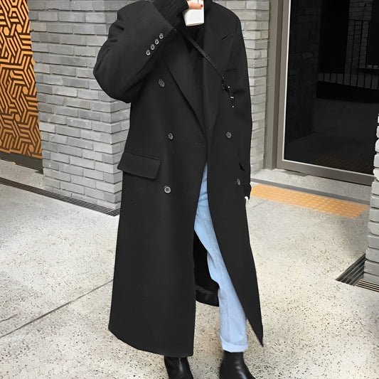 Alva - Klassischer langer Wollmantel mit Knopfleiste