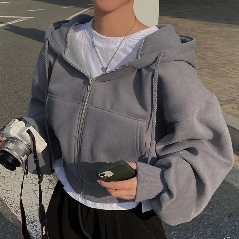 Ella - Stylischer Kapuzenpullover Damen Crop Hoodie mit Reißverschluss