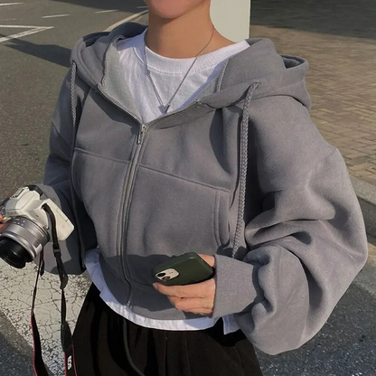 Ella - Stylischer Kapuzenpullover Damen Crop Hoodie mit Reißverschluss