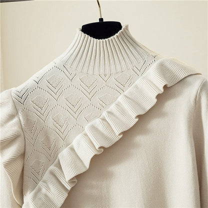 Rollkragenpullover für Damen mit Rüschen