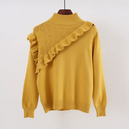 Rollkragenpullover für Damen mit Rüschen