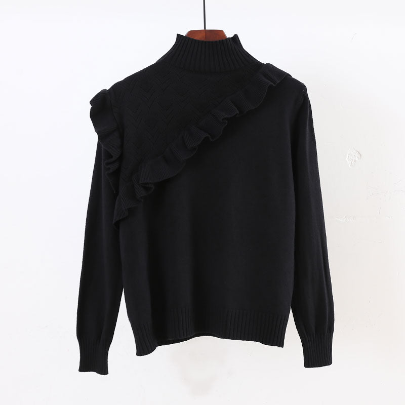 Rollkragenpullover für Damen mit Rüschen
