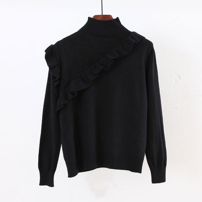 Rollkragenpullover für Damen mit Rüschen
