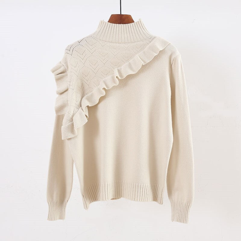 Rollkragenpullover für Damen mit Rüschen