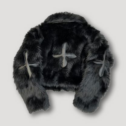 Kory | Cropped Faux Plüsch Flauschiger Pelz Kreuz-Patchwork Jacke