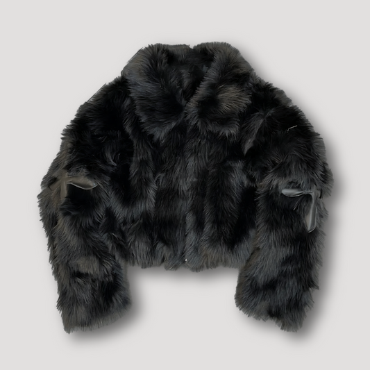 Kory | Cropped Faux Plüsch Flauschiger Pelz Kreuz-Patchwork Jacke