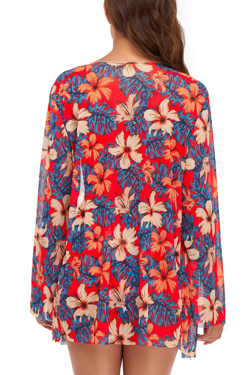 Heidi-Mode | Set aus Bluse und Orangefarbenem Blumen-Bikini