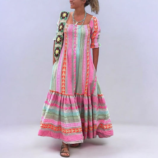 Anya | Geometrisch Bedrucktes Maxikleid