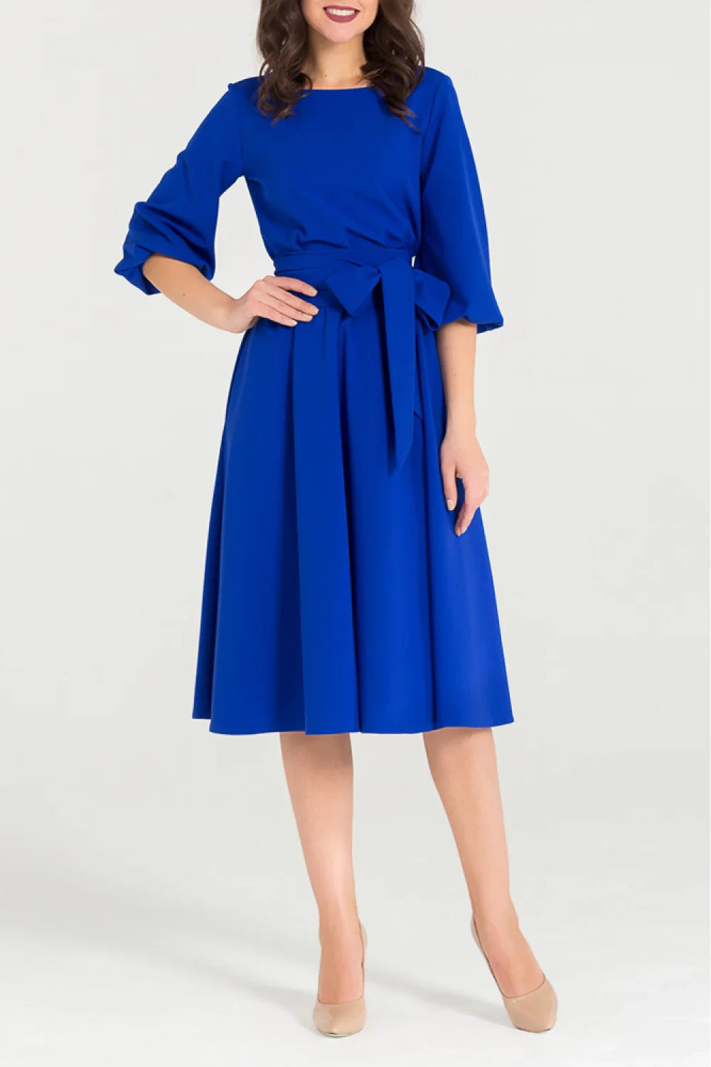 Viora | Grünes Midi-Kleid mit Bindegürtel