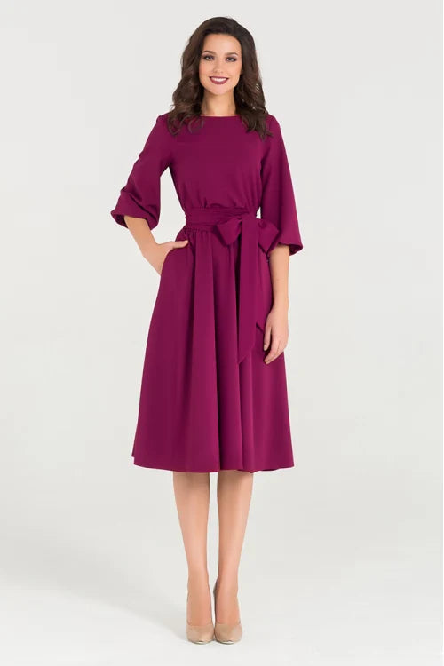 Viora | Grünes Midi-Kleid mit Bindegürtel