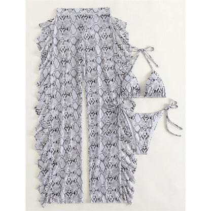 Heidi-Mode | Schlangenprint Rüsch Bikini Satz & Strandhose