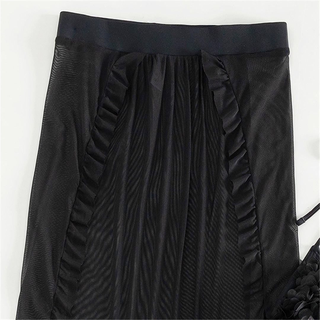 Heidi-Mode | Schwarzes Bikini und Langer Netzrock Satz