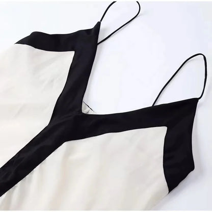 Heidi-Mode | Schwarz Weiß V-Ausschnitt Maxi Kleid Einfarbig Elegant Damen Bademode Cover-Up Mode Luxus Bademode Badeanzug Strandbekleidung