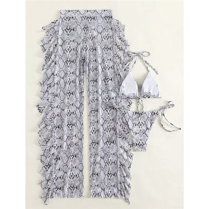 Heidi-Mode | Schlangenprint Rüsch Bikini Satz & Strandhose