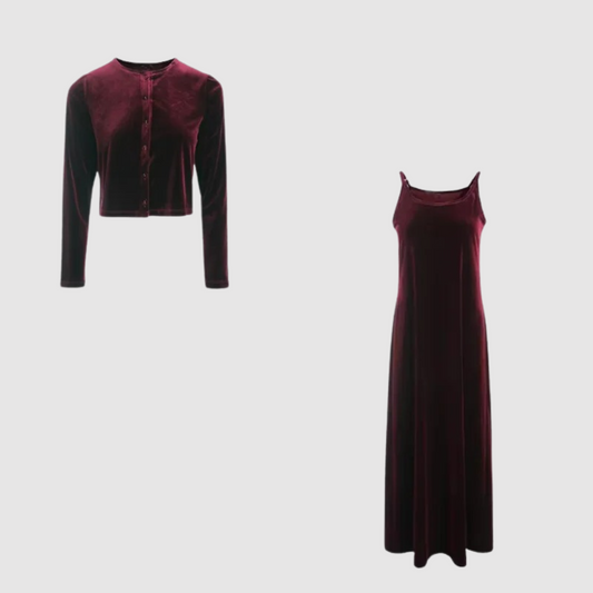 Heidi-Mode | Set aus Cardigan und Kleid mit Samtband