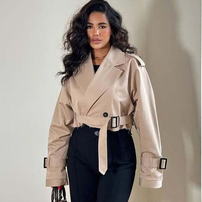 Zyria | Kürzer trendiger Trenchcoat beige