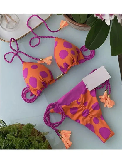 Heidi-Mode | Sexy Badeanzug Frauen Dreieck Bikinis Set Thong Bandage Bademode Einfarbig Badeanzug Zweiteilig Schnür-Bademode Strandbekleidung