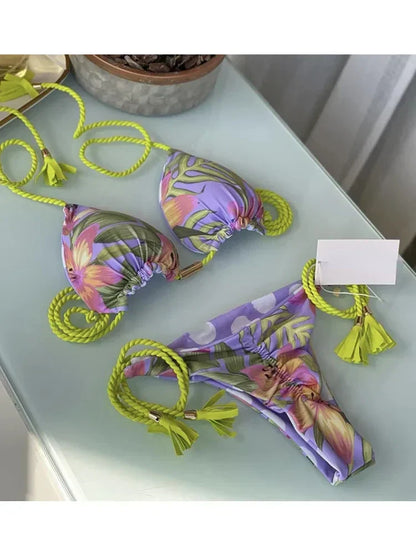 Heidi-Mode | Sexy Badeanzug Frauen Dreieck Bikinis Set Thong Bandage Bademode Einfarbig Badeanzug Zweiteilig Schnür-Bademode Strandbekleidung