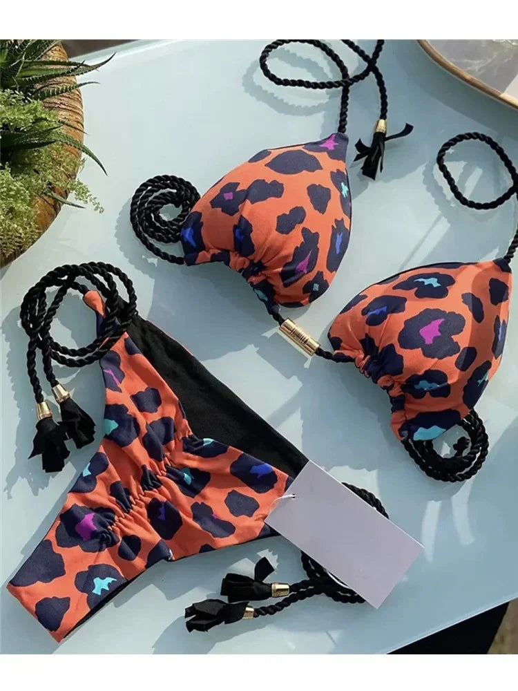 Heidi-Mode | Sexy Badeanzug Frauen Dreieck Bikinis Set Thong Bandage Bademode Einfarbig Badeanzug Zweiteilig Schnür-Bademode Strandbekleidung